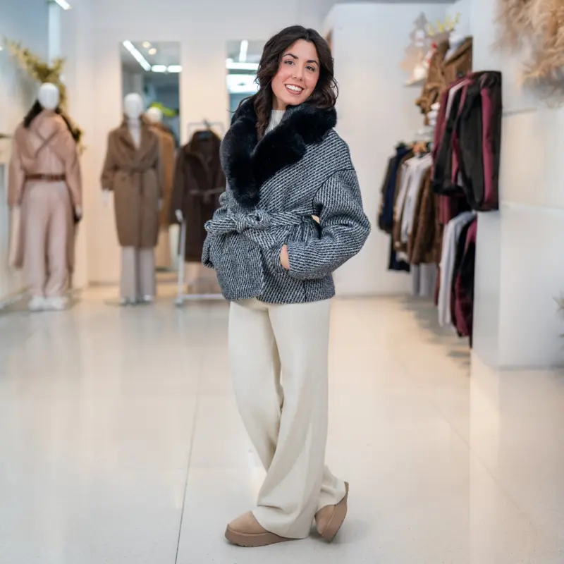 Cappotto corto micro fantasia Nero