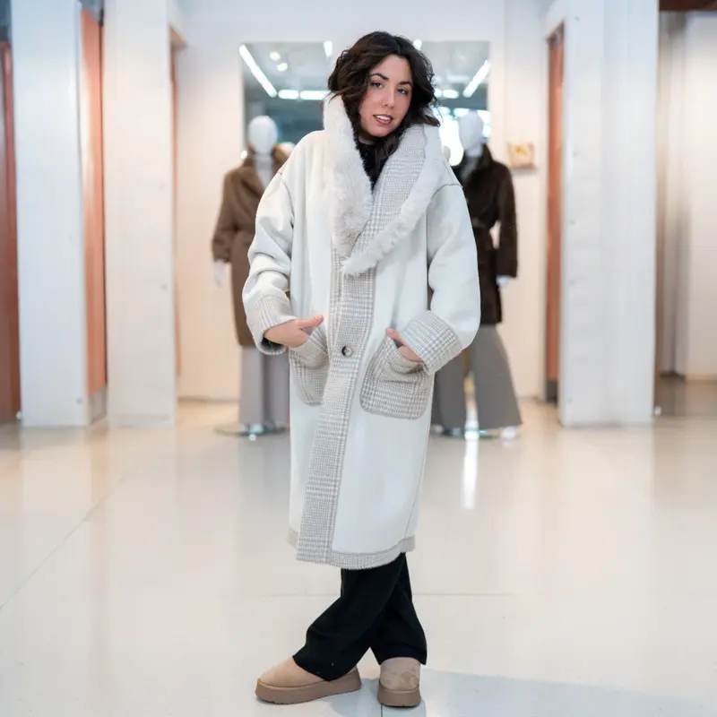 Cappotto lungo double-face Ghiaccio