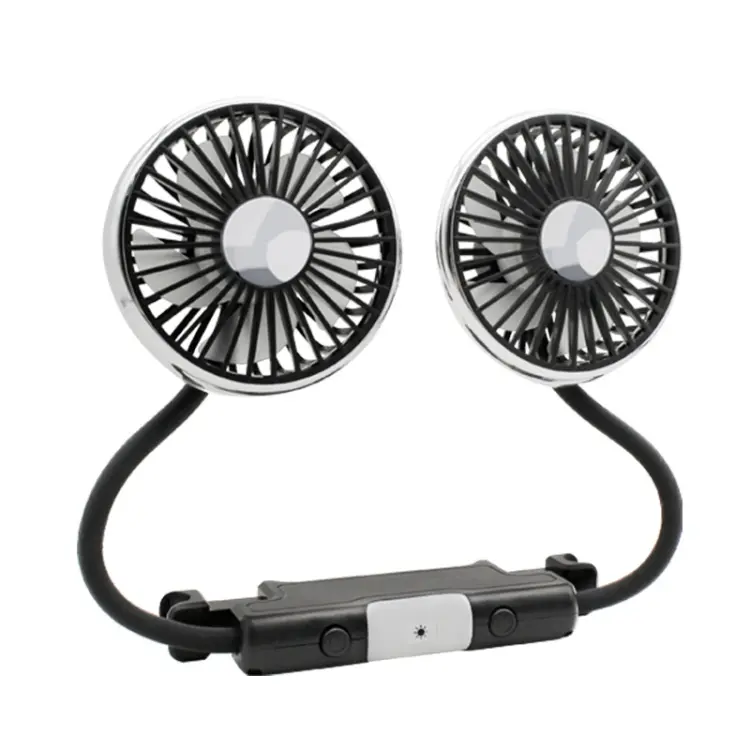 Car Double-head Hose Seat Fan with Light(Black)