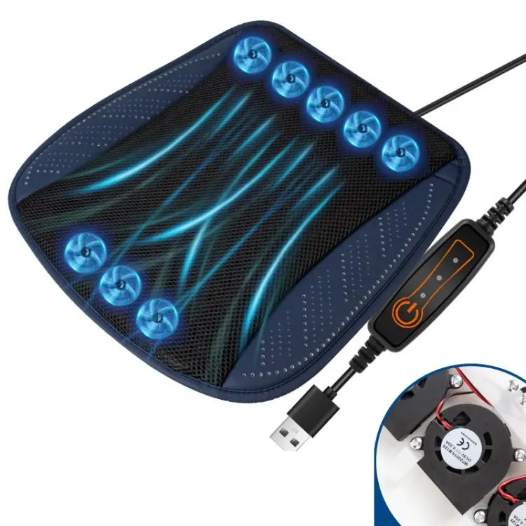 Car USB Summer Cool Ventilated Breathable Seat Cushion(Navy 8 Sets Fan)