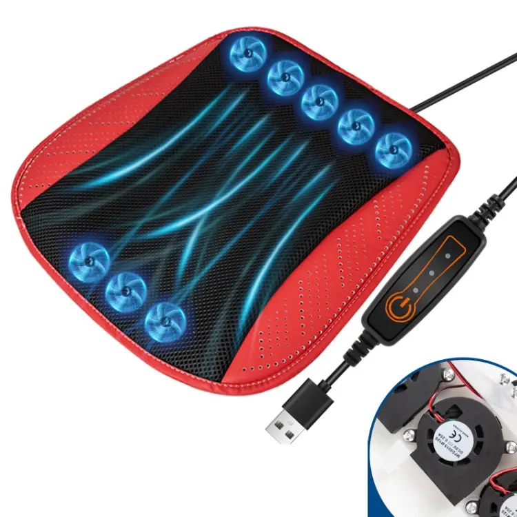 Car USB Summer Cool Ventilated Breathable Seat Cushion(Red 8 Sets Fan)