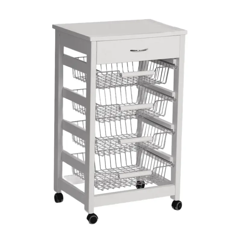 Carrello Vesuvio con cassetto senza base con piano in legno bianco