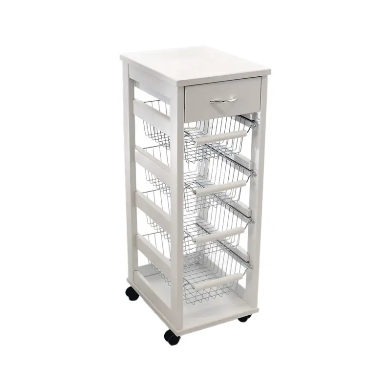Carrello Vesuvio salvaspazio con piano in legno bianco