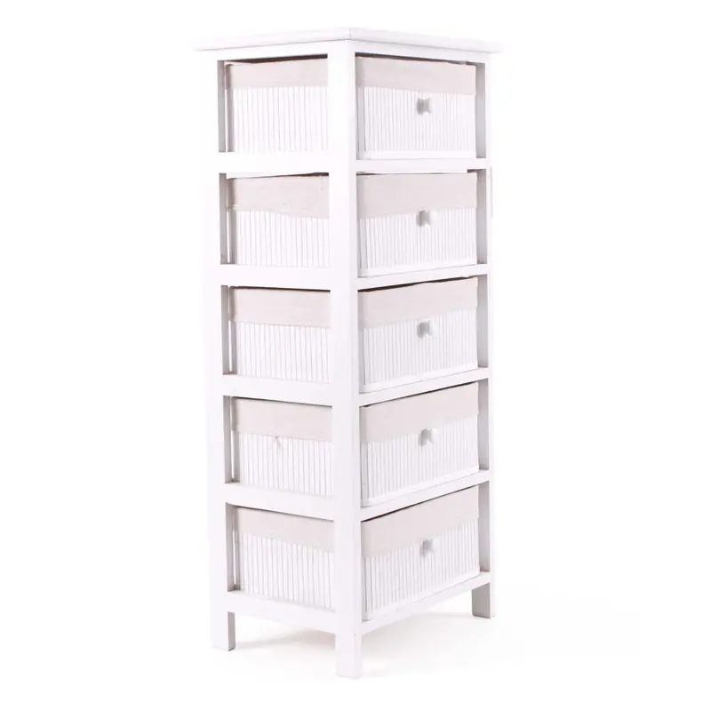 Cassettiera in abete e bambù bianca 40X29H90