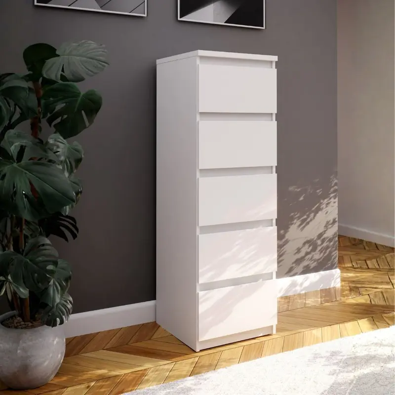 Cassettiera Morgan 5 cassetti 41.8 x 42.2 x H 128 cm. colore bianco opaco