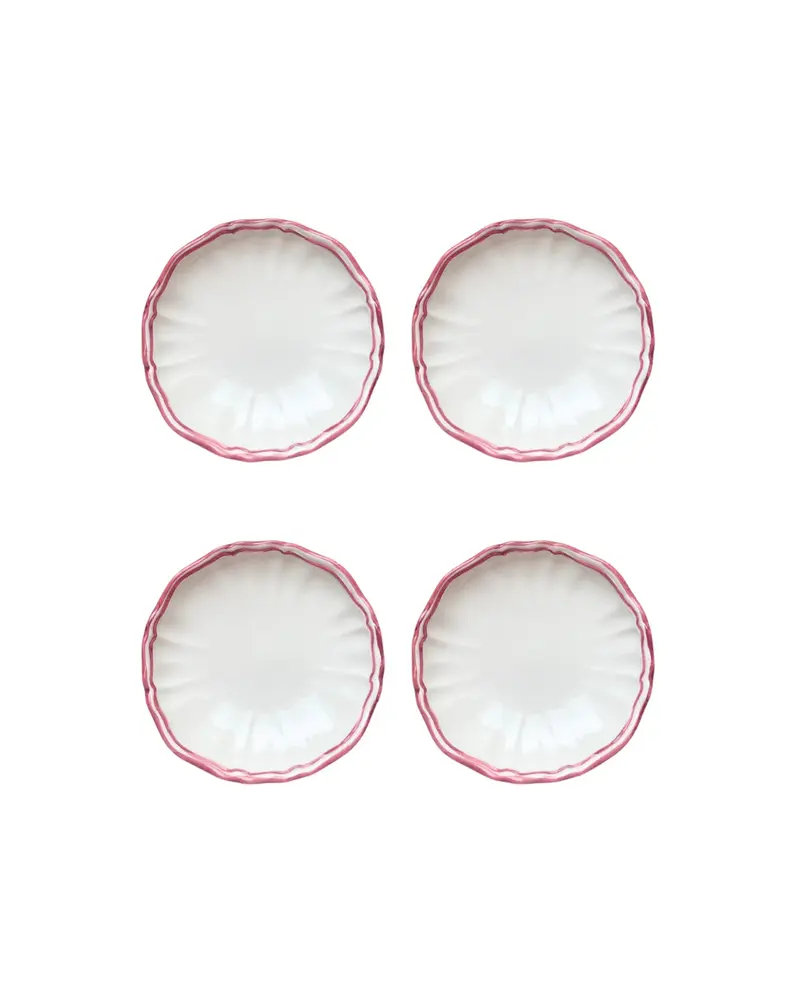 Ceramic Scalloped Red Bread Plates Plate Set of 4