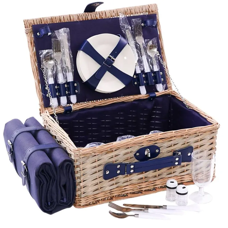 Cesto da picnic in vimini blu 44X30H20