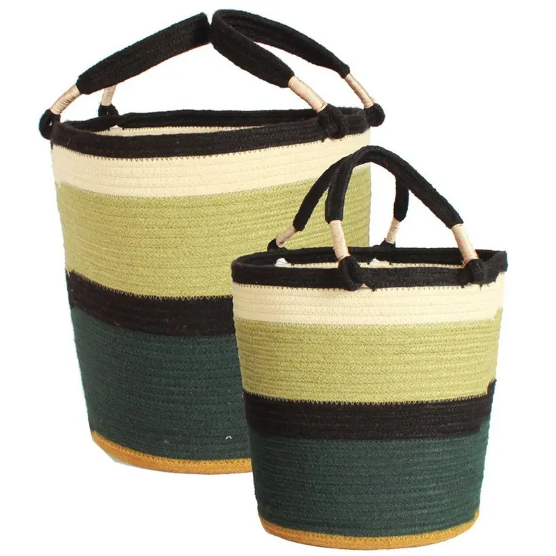 Cesto in cotone verde Ø38H37 in set di 2