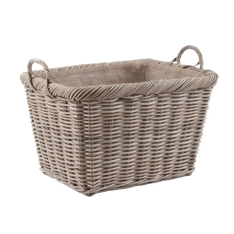 Cesto in giunco grigio foderato 61x46H47