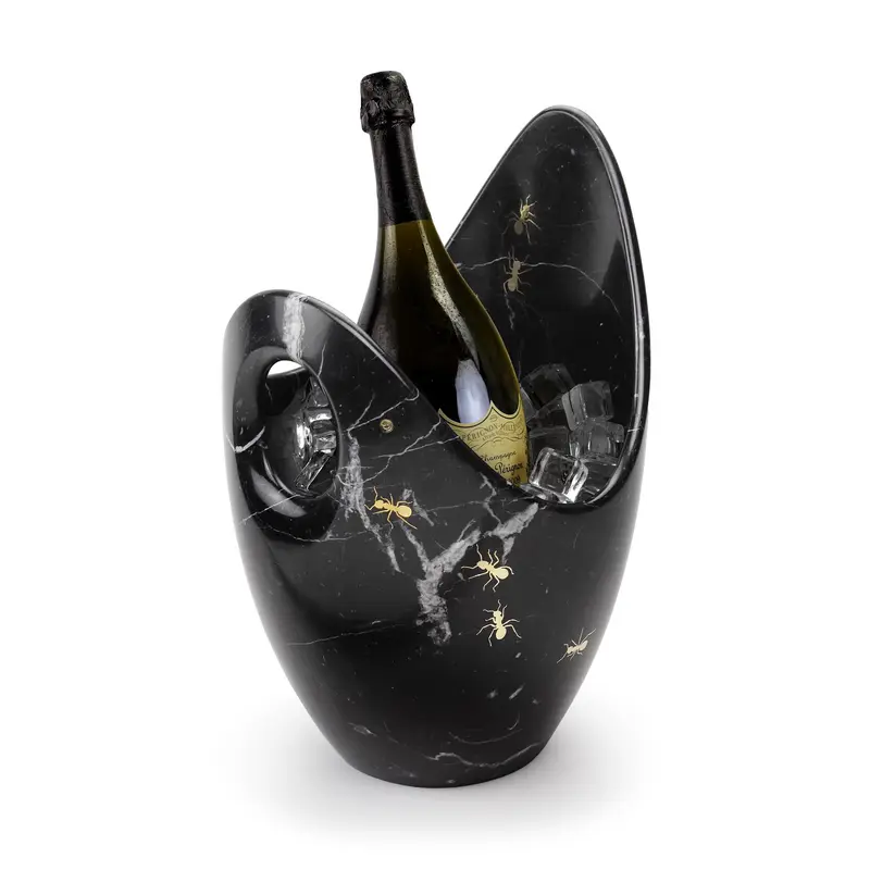 Champagne bucket in Marquinia marble with brass inlay