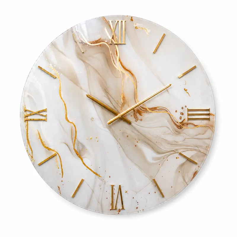 Champagne Gold | Orologio Design Ø 60 cm in Resina e Legno Effetto Marmo Champagne