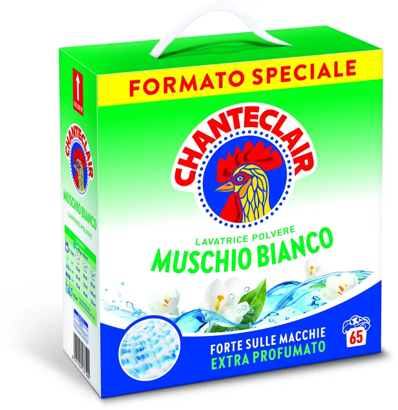 CHANTECLAIR LAVATRICE POLVERE 2,925KG 65 LAVAGGI MUSCHIO BIANCO FORTE SULLE MACCHIE EXTRA PROFUMATO