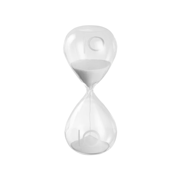 Clessidra in Vetro con Sabbia Bianca – Eleganza e Funzionalità altezza 15 cm durata 10 minuti circa