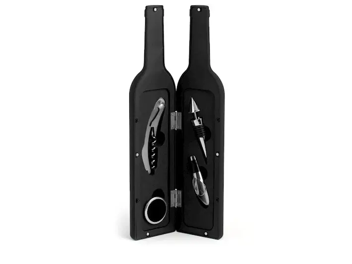 Cofanetto 5 pezzi somelier forma di bottiglia colore nero cH&H