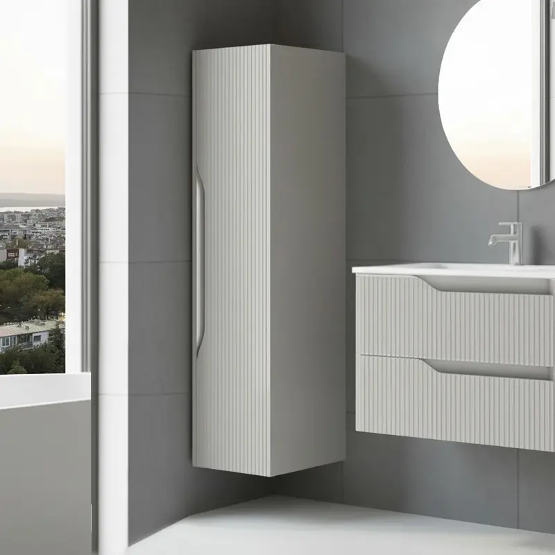 Colonna bagno sospesa Soho 1 anta effetto cannettato colore cashmere opaco 120x27x35 cm.