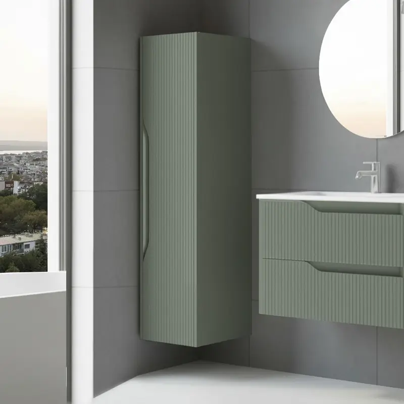 Colonna bagno sospesa Soho 1 anta effetto cannettato colore verde opaco 120x27x35 cm.