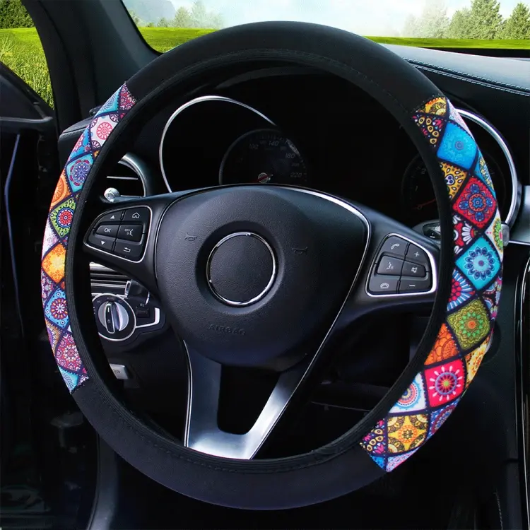 Color-blocked Neoprene Elastic Steering Wheel Cover Without Inner Ring(Random Pattern Delivery)