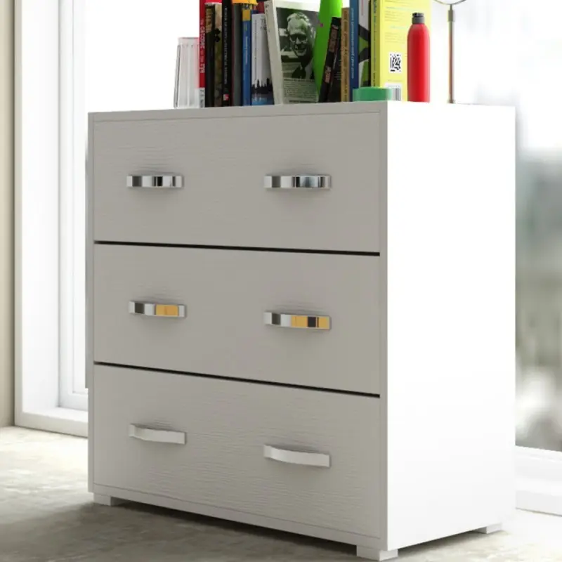 Comò 3 cassetti 91x45x81H bianco frassinato