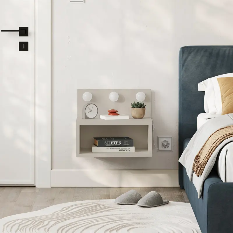 Comodino sospeso Treo con luci integrate colore cashmere