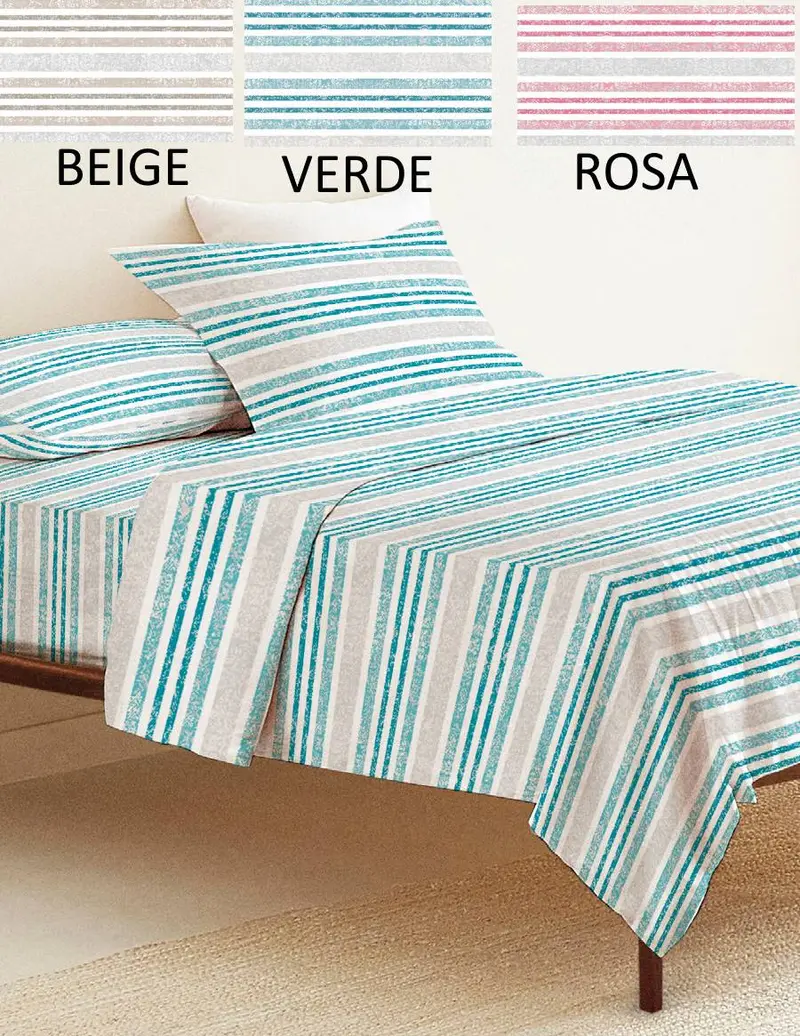 Completo lenzuola in puro cotone 100% una piazza e mezza rigato Sottocosto