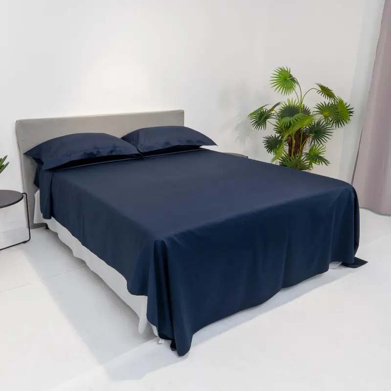 Completo lenzuola raso di cotone - Blu