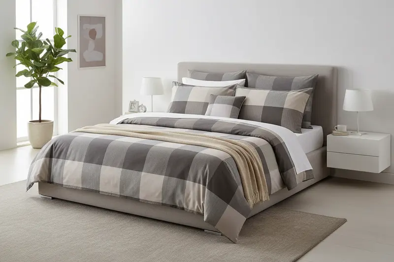 Completo Letto Amaury Brandy – Lenzuola Stampate Singolo, Piazza e Mezza, Matrimoniale (Ocra/Beige)