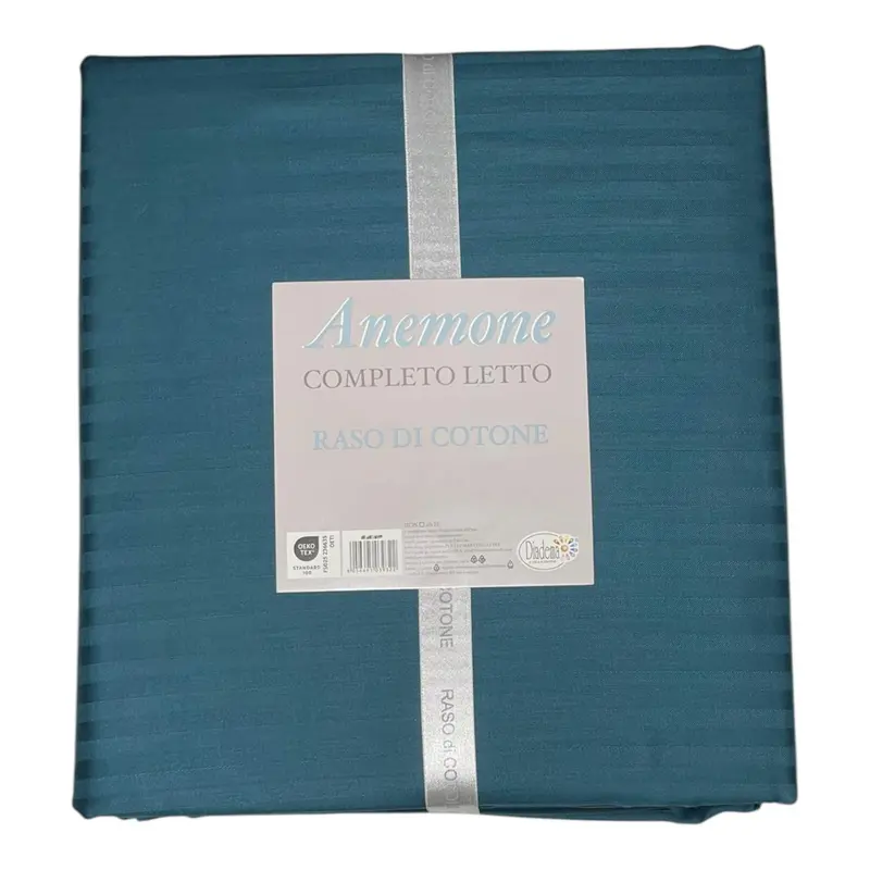 Completo letto Anemone - raso di cotone - Petrolio