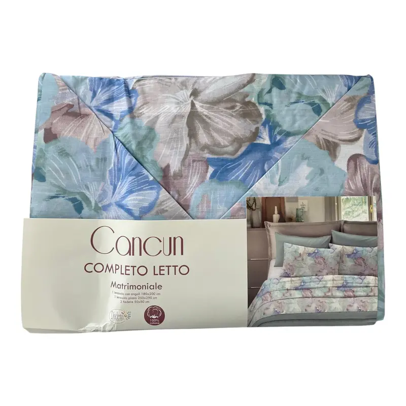 Completo letto Cancun - floreale azzurro/grigio