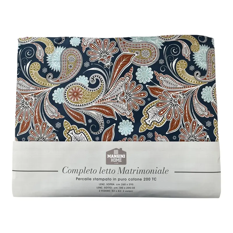 Completo letto percalle - paisley blu