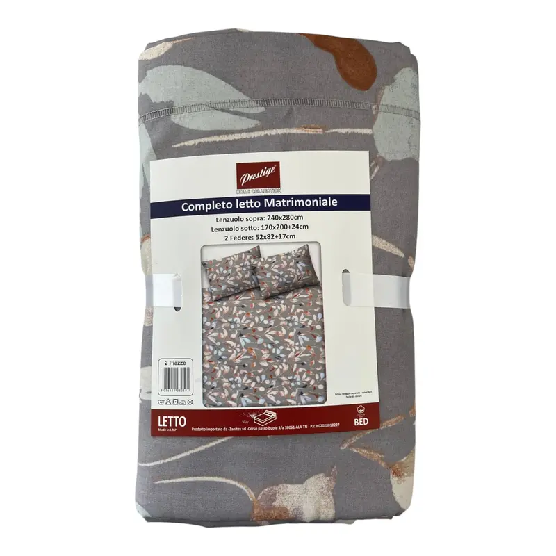 Completo letto Prestige - Foglie grigio/ocra