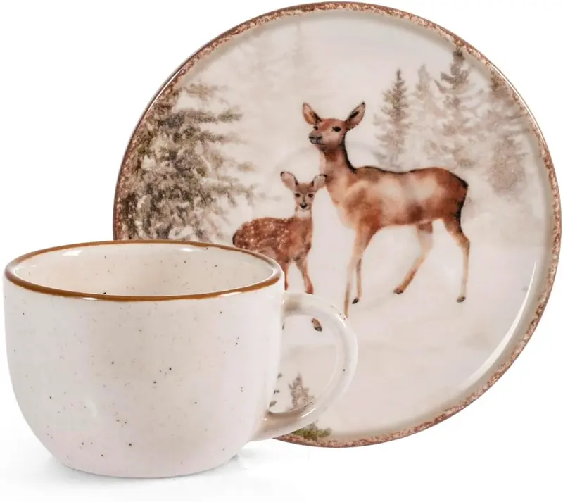Confezione 4 tazze caffè con piatto magical deerH&H