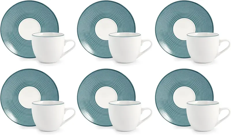 Confezione 6 tazze caffè echo con piatto in porcellana decorataH&H
