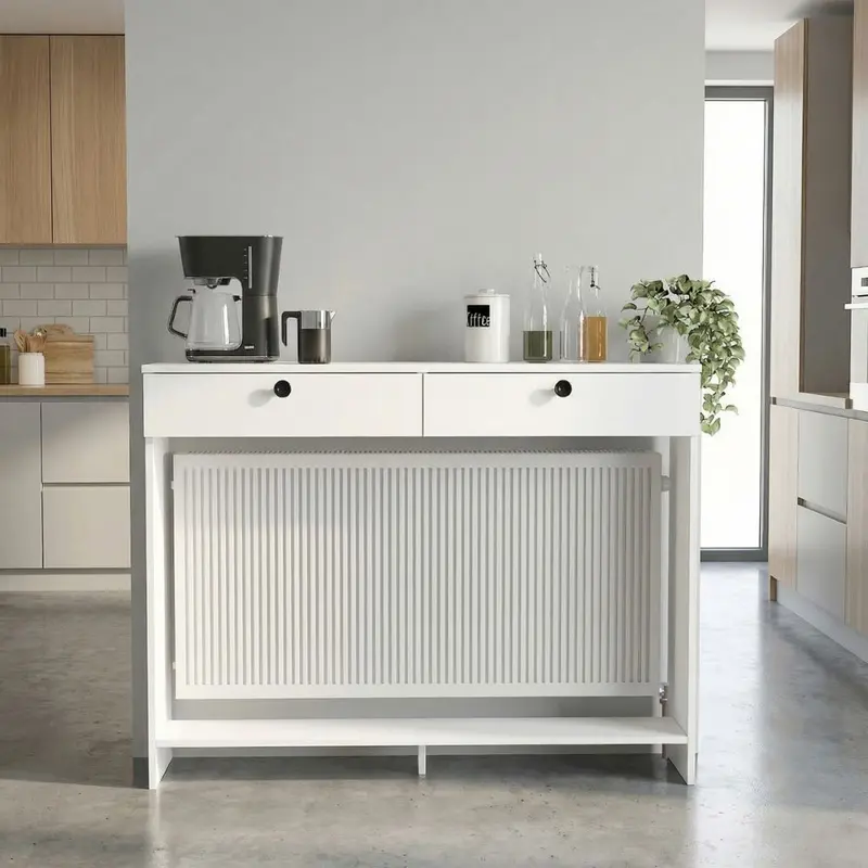 Consolle copri termosifone Opelya 130 cm. con due ante a ribalta colore bianco