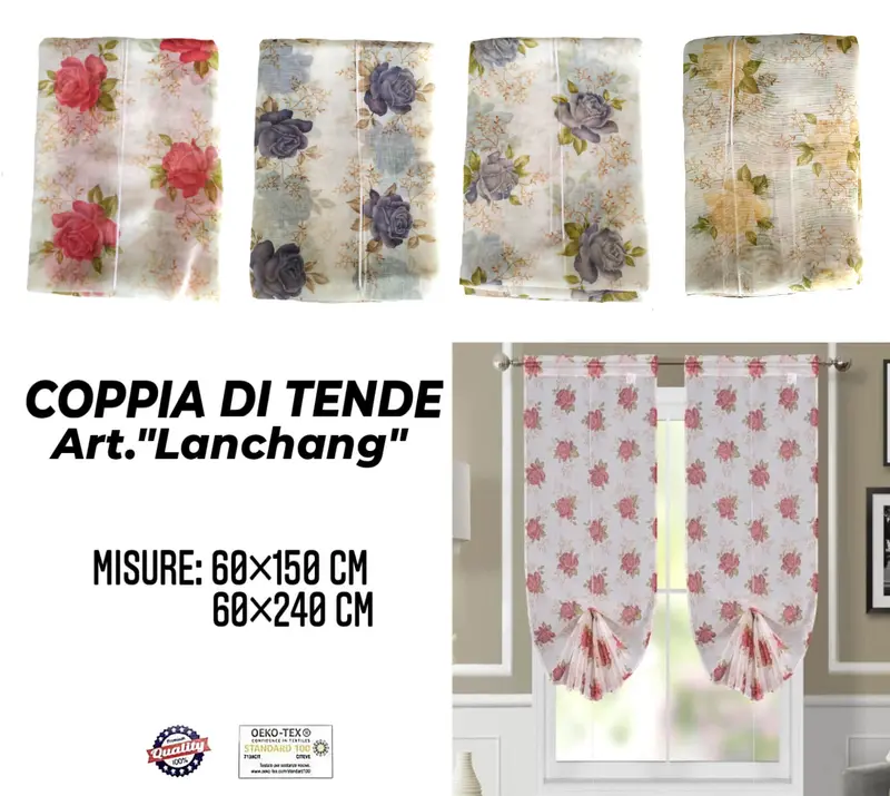 Coppia di Tende con Fantasia a Fiori con Cordino