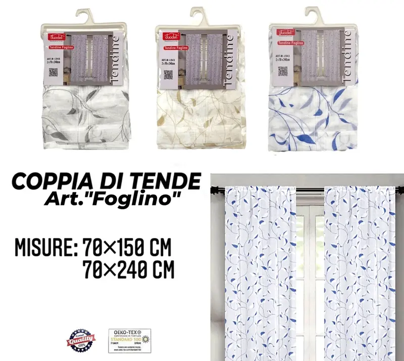 Coppia di Tende con Fantasia con Foglie