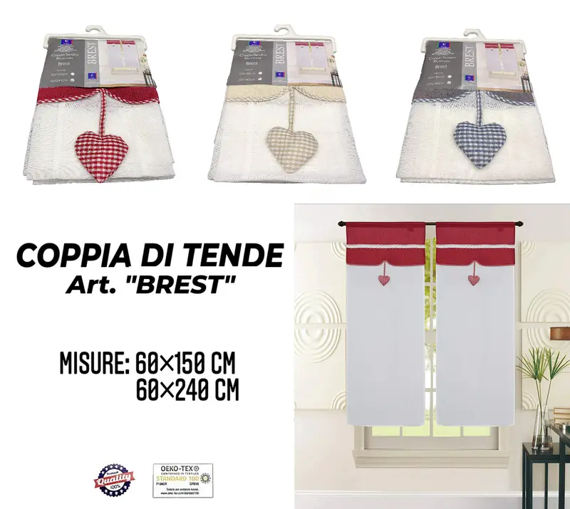 Coppia di Tende con Inserto e Ricamo con Cuore