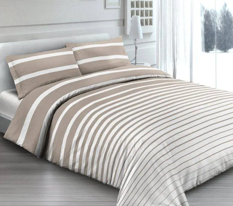 Coppia federe per guanciale letto rigate beige in cotone percalle made in Italy