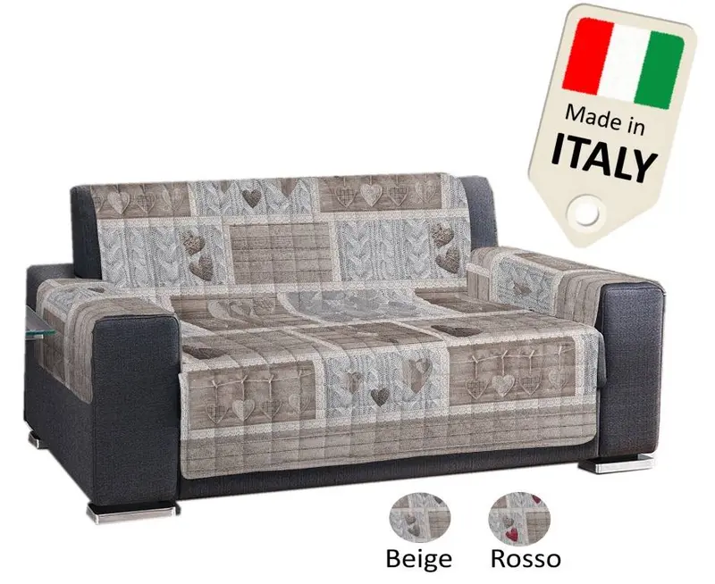 Copridivano 3 posti Trapuntato made Italy cotone 100% Salvadivano cuori beige