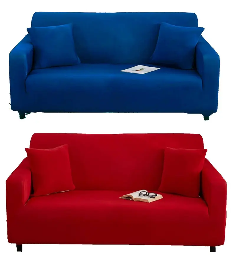 Copridivano elasticizzato 3 posti tinta unita blu rosso in velluto Sottocosto