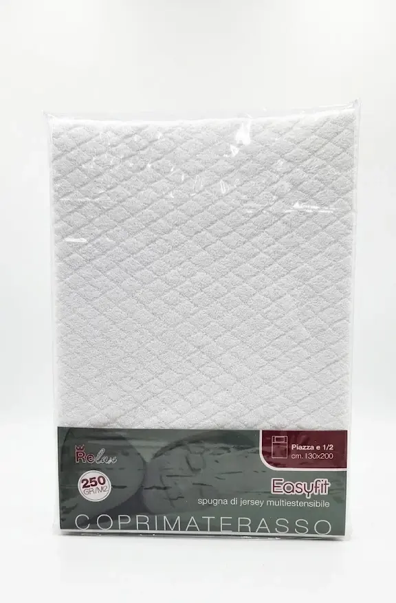 Coprimaterasso 1 Piazza e Mezza Bianco 130x200 cm – Spugna Jersey Multiestensibile 250 gr/m2