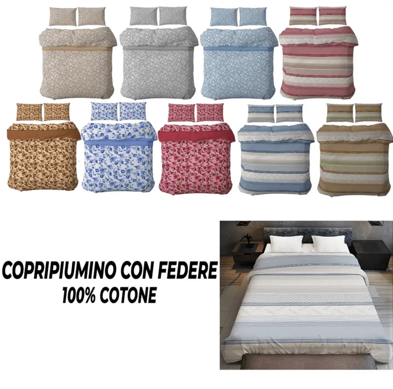 Copripiumino con Federe Puro Cotone In Fantasia
