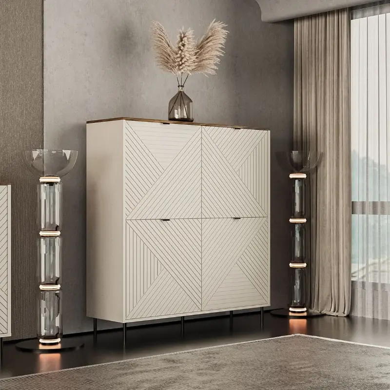 Credenza Mirage02 con 4 ante con motivo geometrico cashmere e top rovere