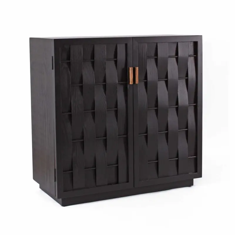 Credenza nera in legno di abete intrecciato Macao 80X38H80