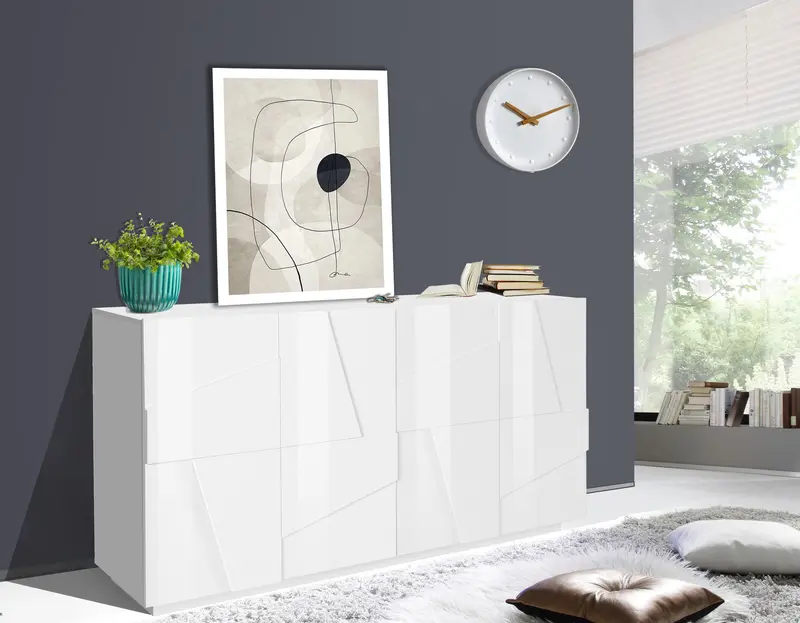 Credenza PING 160 cm 4 ante battenti bianca laccato lucido