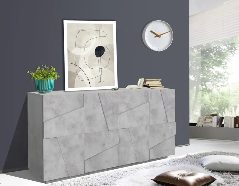 Credenza PING 160 cm 4 ante battenti colore Cemento Bronx