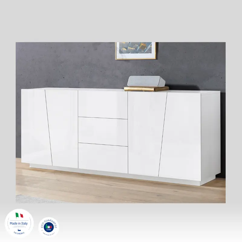 Credenza VEGA 220 cm 4 ante + 3 cassetti laccata bianca