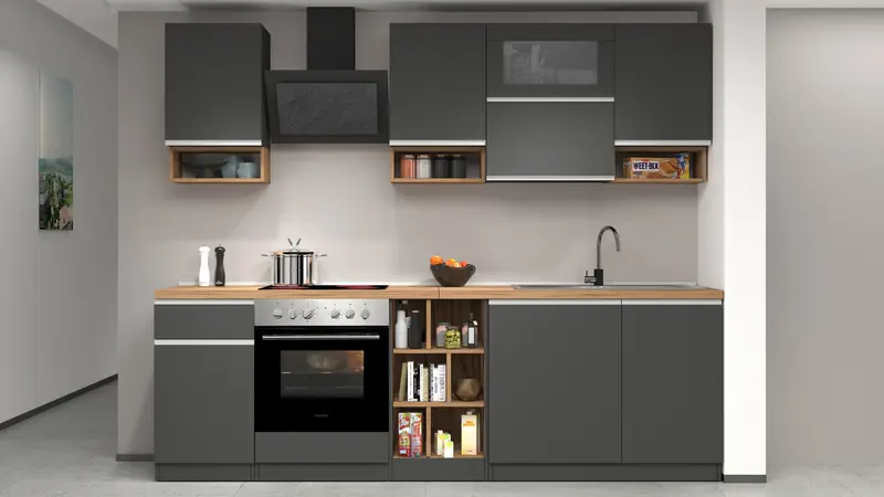 Cucina lineare SOLE 256 cm, composizione 2
