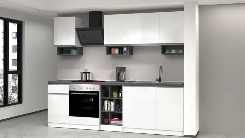 Cucina lineare SOLE da 256 cm, composizione 1