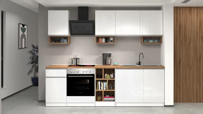 Cucina lineare SOLE da 256 cm, composizione 1