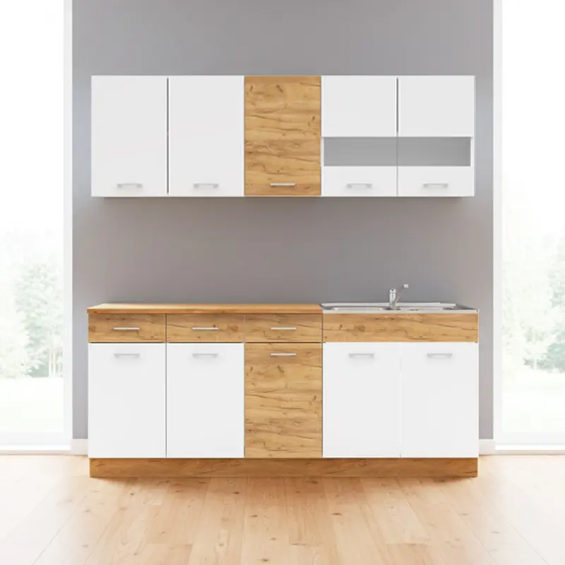 Cucina monoblocco 200 cm Erika in colore bianco e rovere